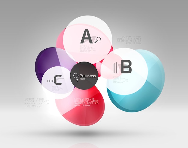 Modello di progettazione di infografiche aziendali moderne a cerchio modello vettoriale di sfondo per la stampa diagramma di layout del flusso di lavoro opzioni di numero o banner di web design