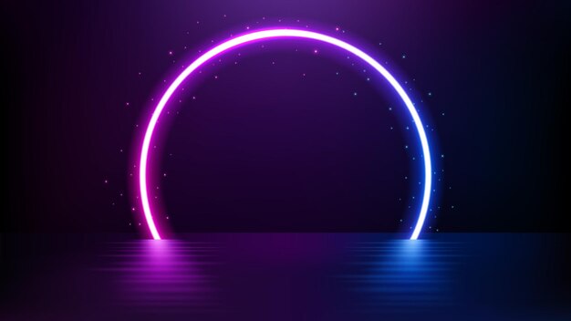 Vector circle neon light sci fi portal on floating floor vector illustration