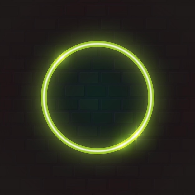 Circle neon sign with brick wall background