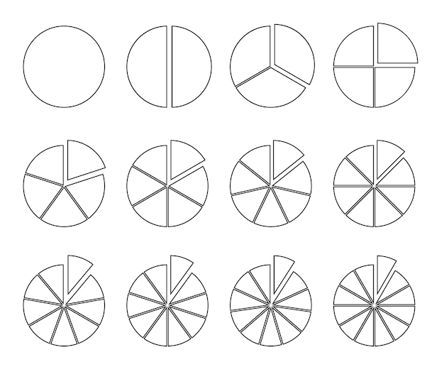 Circle outline chart fraction pie divided into slices round infographic segments