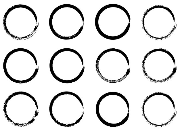 白い背景に分離されたサークル ペイント ストローク グランジ ベクトル設計図