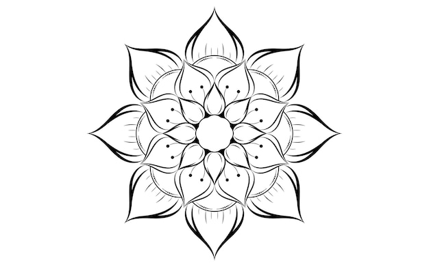 Круг узор лепесток цветок мандалы с черно-белымВекторные цветочные узоры релаксации мандалы уникальный дизайн с белым фономНарисованный вручную узорконцепция медитации и расслабления