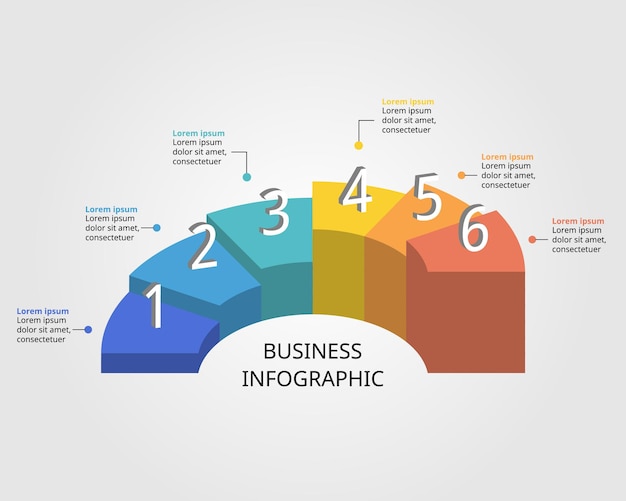 Vector circle pie level chart template for infographic for presentation for 6 element