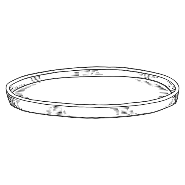 Круглая тарелка Кухонные принадлежности изолированные каракули ручной работы эскиз с стилем контура