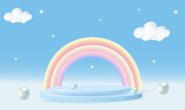 Circle podium rainbow in the sky for displaying cute products