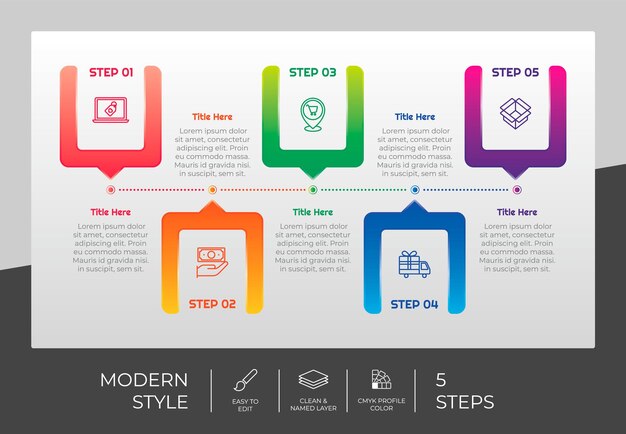 Circle process infographic vector design with 5 steps colorful style for presentation purposeModern step infographic can be used for business and marketing