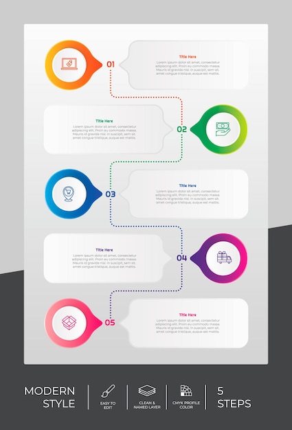 Vettore disegno vettoriale infografica a processo circolare con 5 passaggi in stile colorato a scopo di presentazione l'infografica moderna può essere utilizzata per il business e il marketing