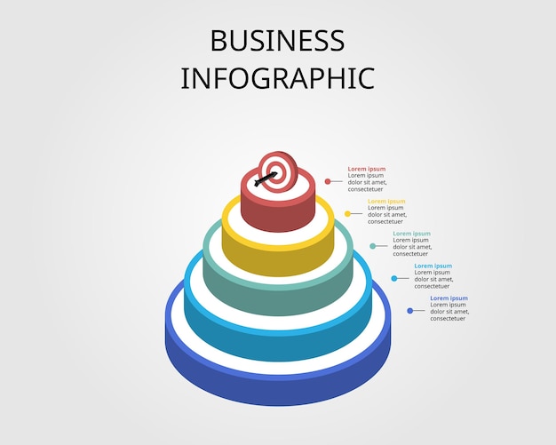 Modello di grafico a piramide circolare per infografica per la presentazione per 5 elementi