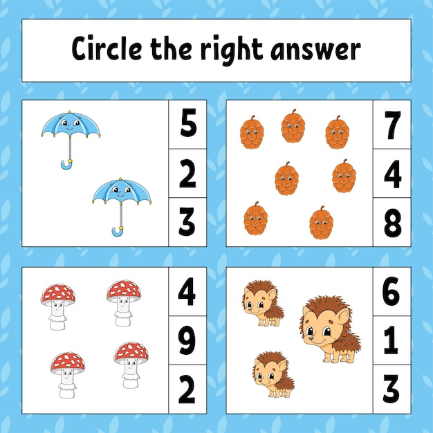 Circle the right answer Education developing worksheet Activity page with pictures Autumn theme