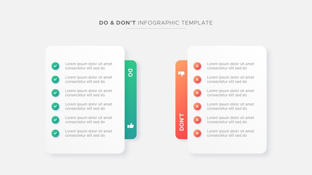 Circle round dos and don'ts, pros and cons, vs, versus comparison infographic design template