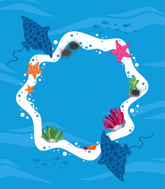 a circle of sea creatures is surrounded by bubbles