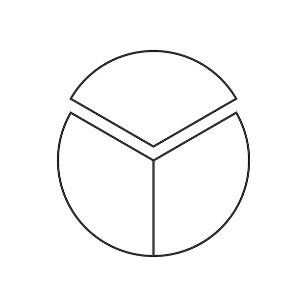 Circle segmented into 3 equal parts. pie or pizza shape cut in three slices. round statistics chart