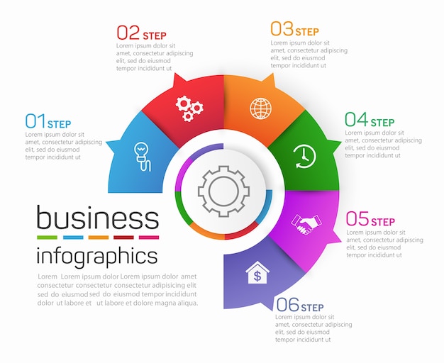 Vector circle shape business infographics   template with 6  steps