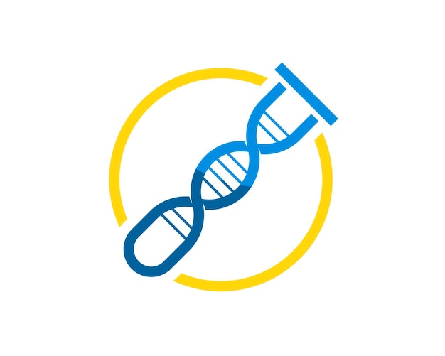 간단한 병 실험실 및 DNA 기호가 있는 원 모양