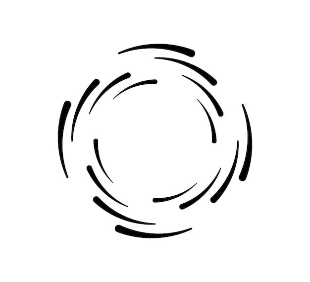Linee di velocità del cerchio per il design dell'emblema e fumetti forma geometrica rotonda astratta trama a strisce di velocità grafica manga linee di movimento circolare illustrazione vettoriale isolato su sfondo bianco