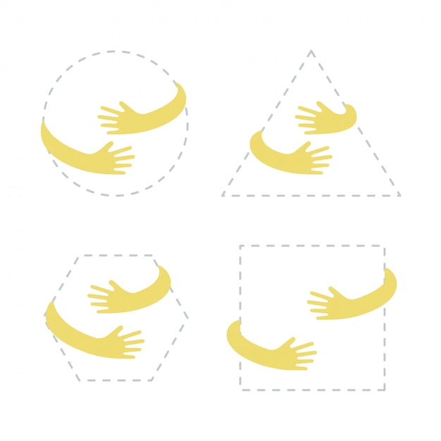 Vector circle, square, triangle, hexagon shape with yellow hand embrace.