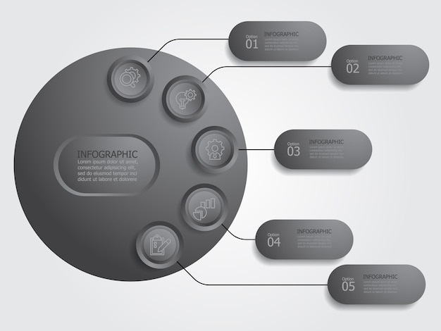 Vector circle steps infographic element report background with business icon 5 steps for presentation