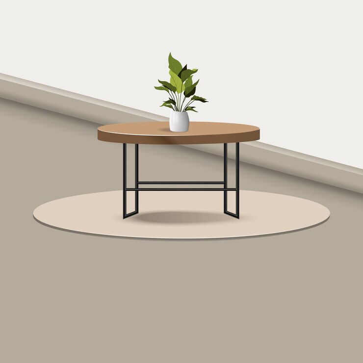 Vector circle table with indoor plant decoration vector art on isolated