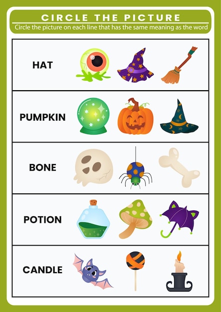 Обведите правильную картинку темы хэллоуина на листе для детей