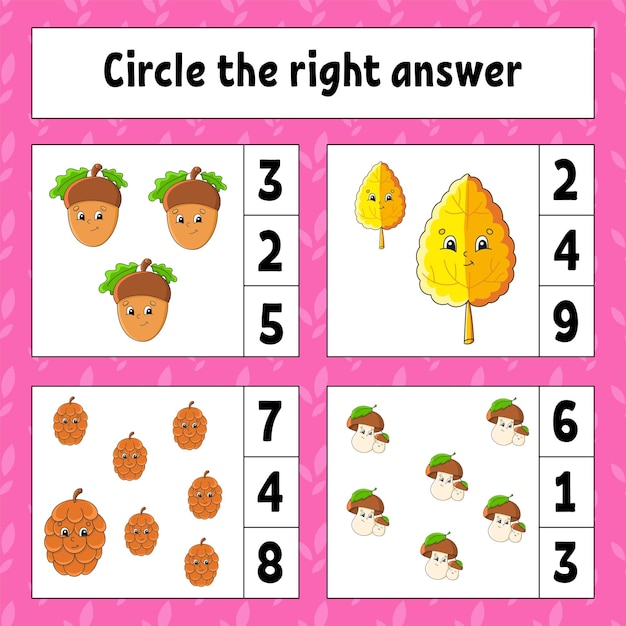 정답에 동그라미 표시 교육 개발 워크시트 그림이 있는 활동 페이지 가을 테마