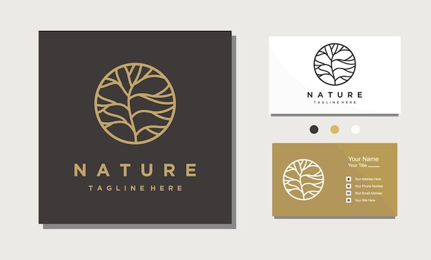 Circle tree gold minimalist logo design isolated on a black background inspiration