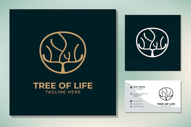 Design del logo minimalista dell'oro dell'albero del cerchio