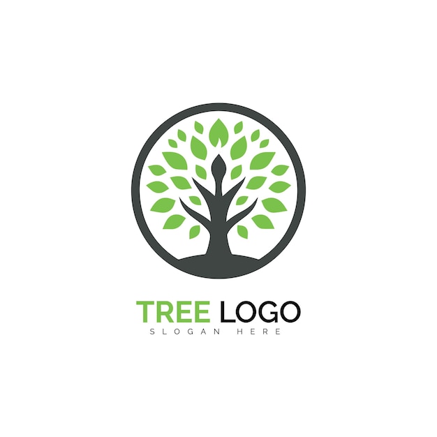 Vector circle tree logo with green leaves on white