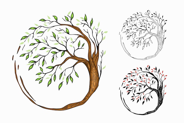 Векторный логотип Circle Tree символ жизни, красоты, роста, силы и крепкого здоровья.