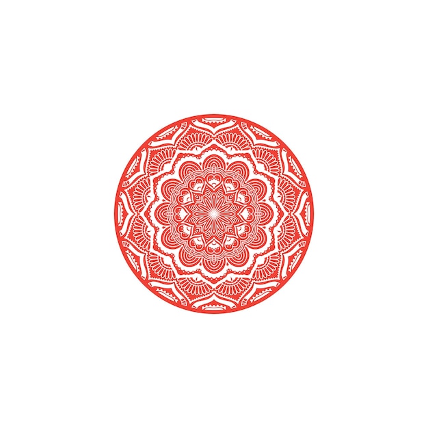 Circle vintage ornamental red mandala pattern on a white background