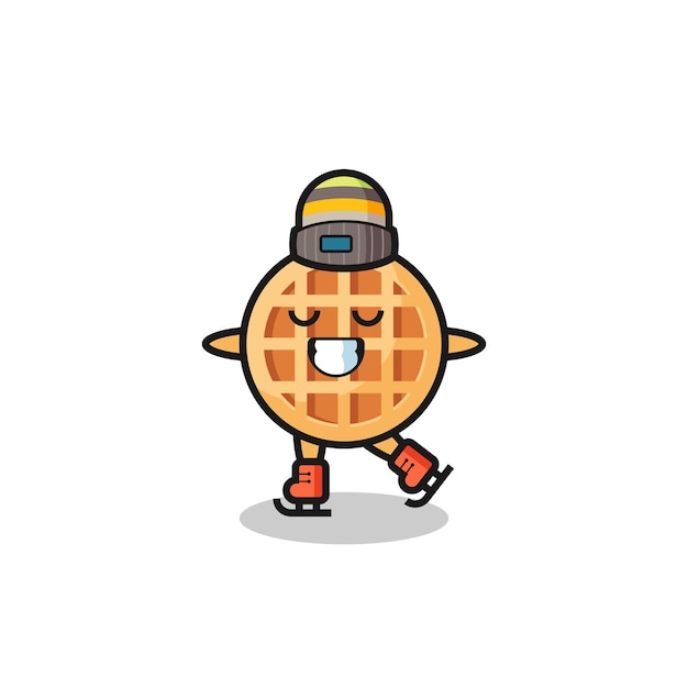 Circle waffle cartoon as an ice skating player doing perform , cute design