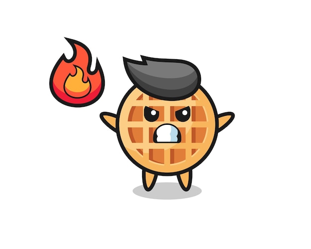 Circle waffle character cartoon with angry gesture , cute design