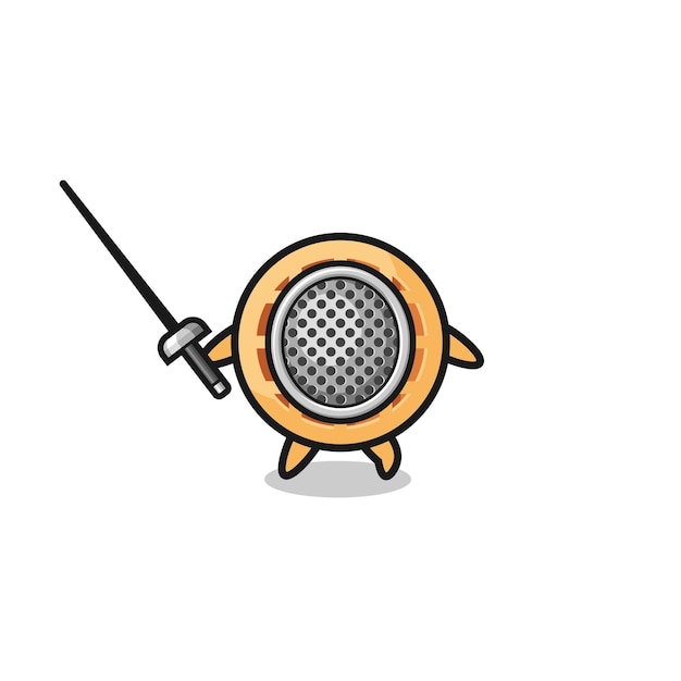 Circle waffle earth cartoon as fencer mascot  cute design