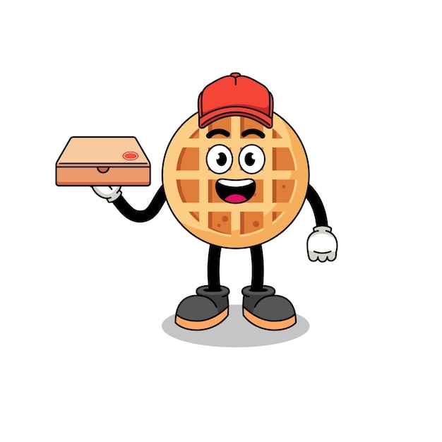 Vector circle waffle illustration as a pizza deliveryman