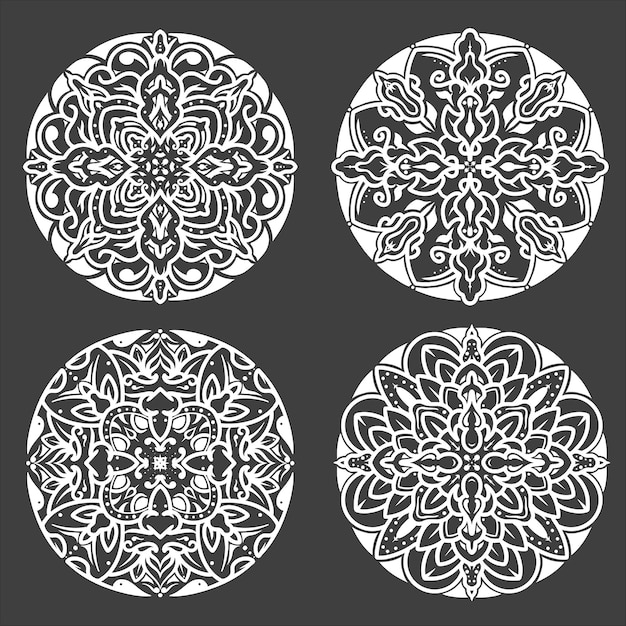 Vettore cerchio bianco nero mandala vector set