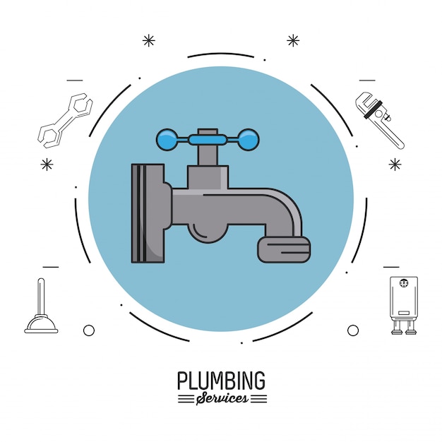 Circle with faucet and plumbing icons