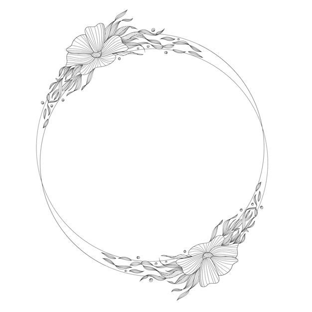 A circle with flowers and leaves.