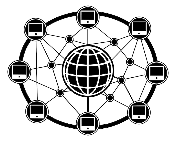 Vector a circle with a globe and the words quot all connected quot on it