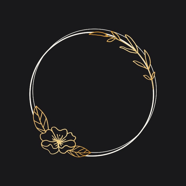 A circle with a gold frame and leaves on it