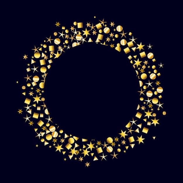 Круг с частицами золотого блеска на черном фоне с копировальным пространством Векторная иллюстрация