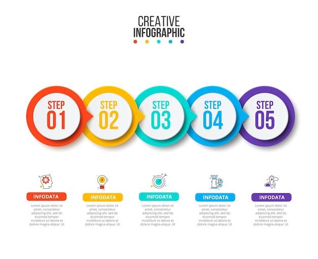 Circles business graphic elements Business process infographics with 5 steps parts or options