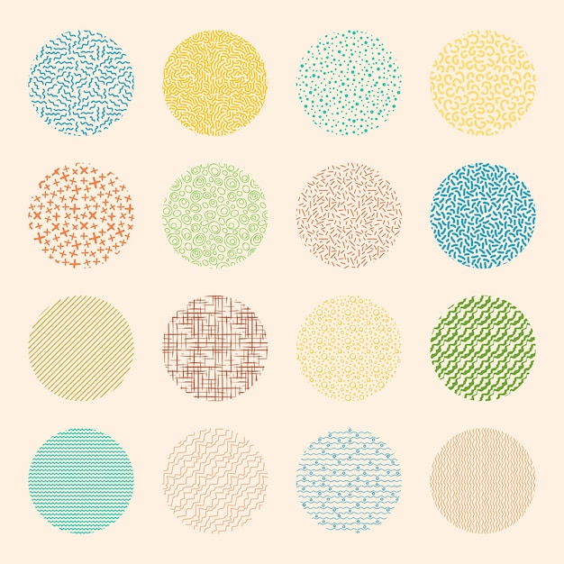 Circles of different textures abstract background design elements