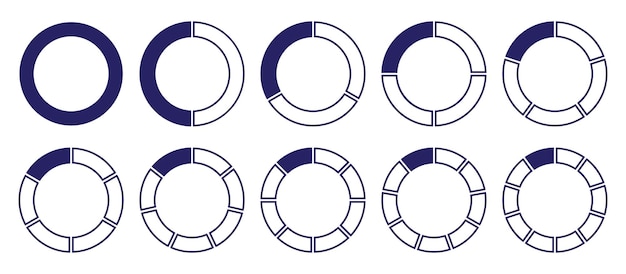 Circles divided diagram 1 2 3 10 7 8 graph icon pie shape section chart Segment circle vector