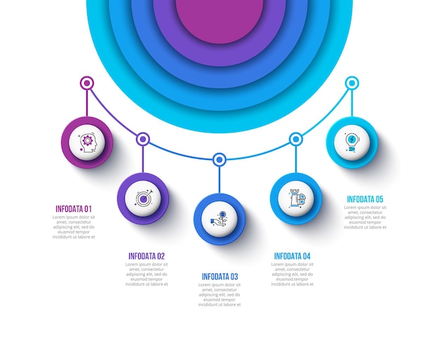Вектор Инфографика кругов визуализация бизнес-данных с вариантами частей или процессов в 5 шагов