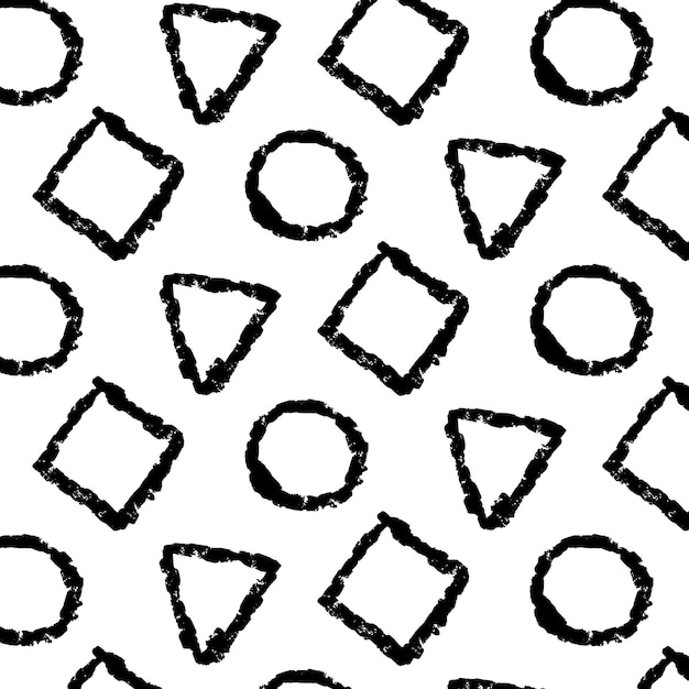Cerchi e quadrati modellano forme geometriche disegnate con un disegno vettoriale a pennello su uno sfondo trasparente motivo senza giunture design per la stampa di carta tessile