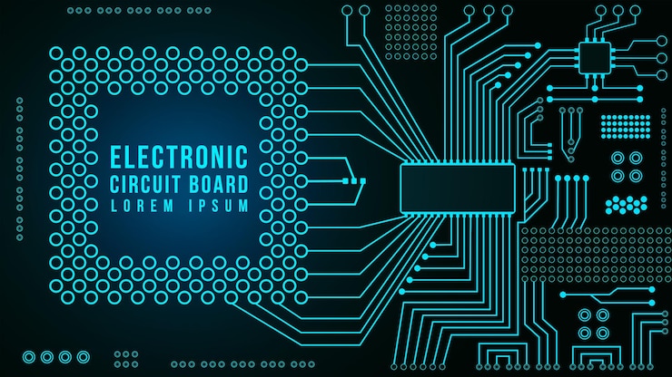 Vector 回路基板。青い抽象的な技術の背景。マザーボードのベクトル図