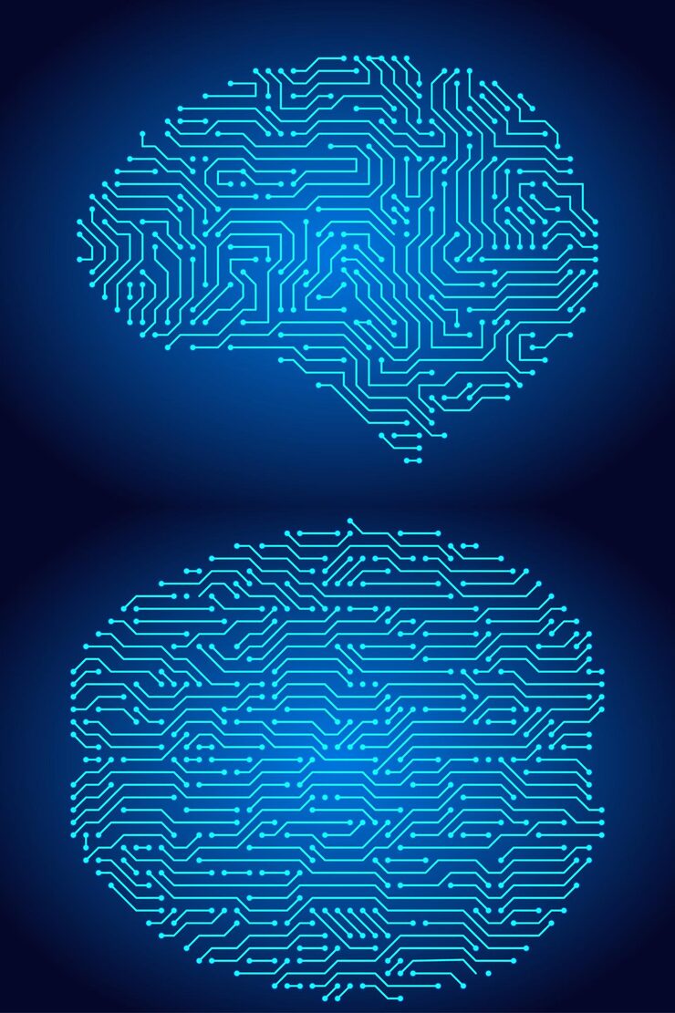 Vector 회로판 뇌 인공지능 마이크로 ai  및 디지털 뇌 프로세서 터 일러스트레이션 디지털 데이터 보안 기술 미래 컴퓨터 시스템 개념