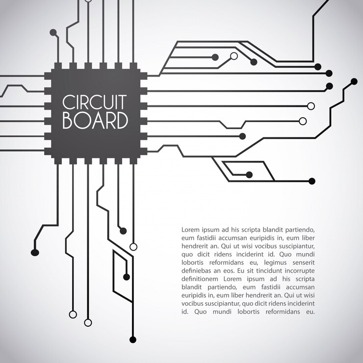 Vector circuit board design over gray background 