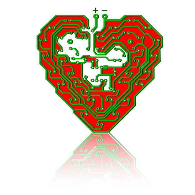 Vector circuit board pattern in the shape of the heart