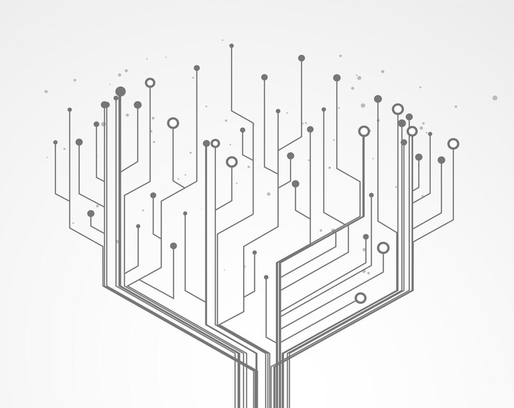 Vector circuit board pattern in the shape of the tree