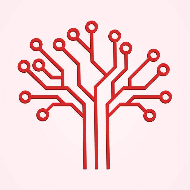 Vector circuit board pattern in the shape of the tree.
